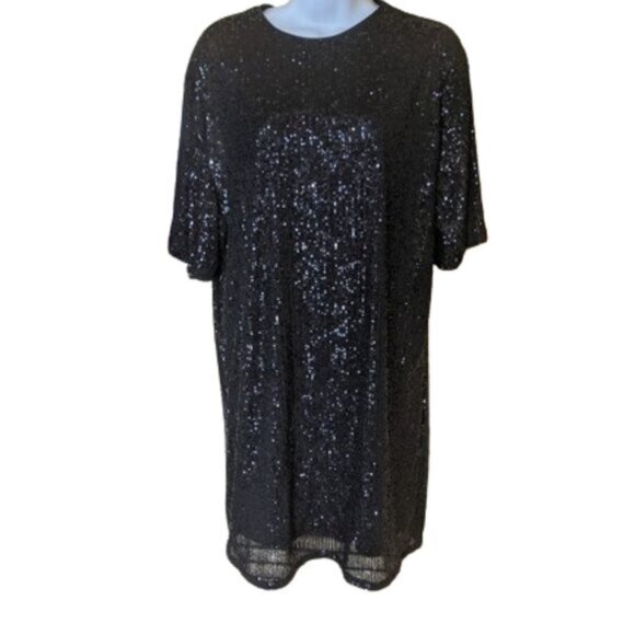 Black Short Sleeved Sequined Dress Size Small NEW NWT - Picture 2 of 7